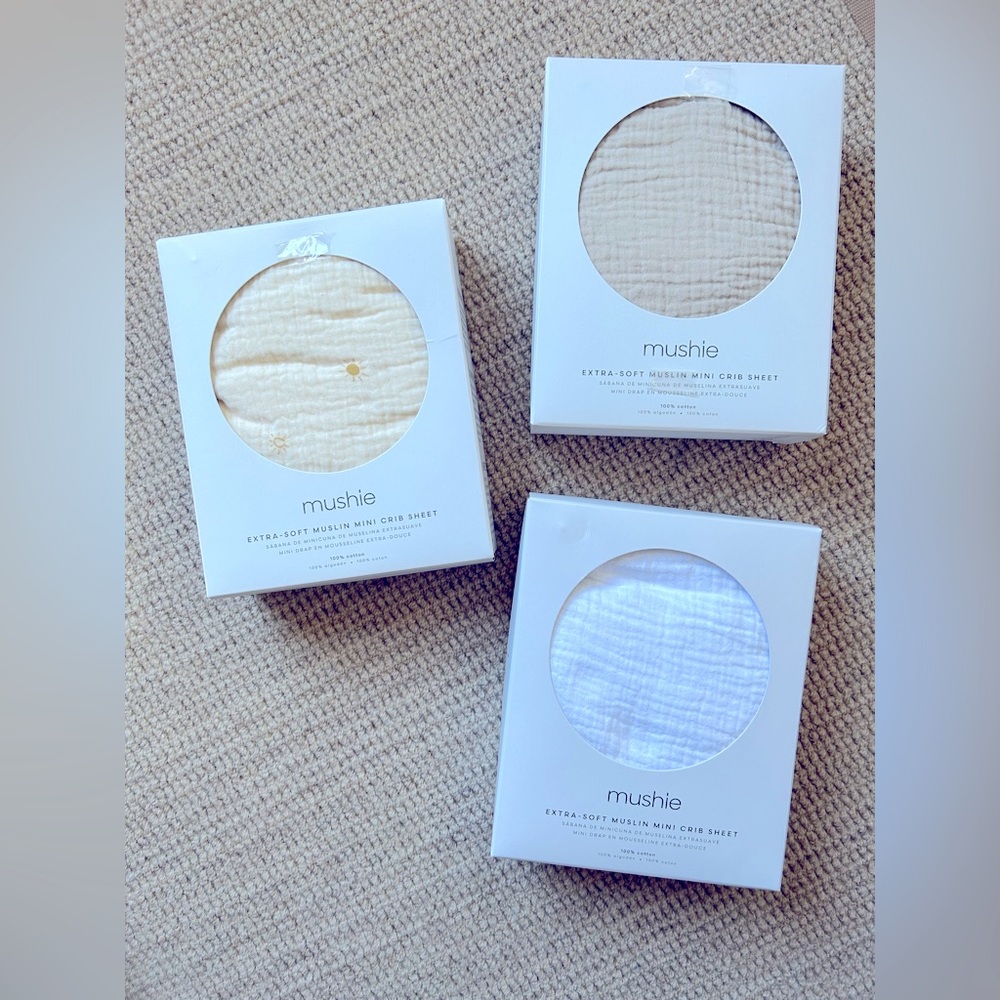 Mushie Mini Crib Sheets Set of 3 Brand New